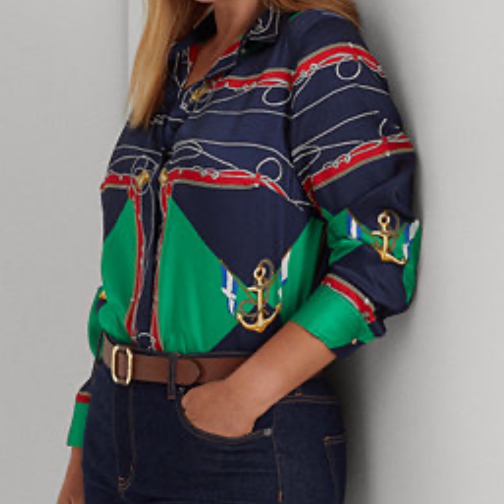 Lauren Ralph Lauren Navy and Green Blouse - Picture 7 of 7